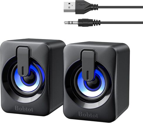 مكبر صوت للكمبيوتر يعمل بمنفذ USB - مضخم صوت بلوتوث صغير محمول مع أضواء RGB وتحكم في مستوى الصوت 3.5 ملم AUX-in HiFi نظام صوت ستيريو مكتبي لشاشة الكمبيوتر والأجهزة اللوحية والكمبيوتر المحمول والهواتف المحمولة in Kuwait