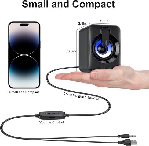 مكبر صوت للكمبيوتر يعمل بمنفذ USB - مضخم صوت بلوتوث صغير محمول مع أضواء RGB وتحكم في مستوى الصوت 3.5 ملم AUX-in HiFi نظام صوت ستيريو مكتبي لشاشة الكمبيوتر والأجهزة اللوحية والكمبيوتر المحمول والهواتف المحمولة in Kuwait