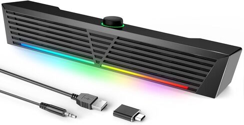 سماعات كمبيوتر LENRUE، شريط صوت سلكي يعمل بمنفذ USB مع صوت ستيريو 10 وات لسطح المكتب، التوصيل والتشغيل (A39PRO / أسود) in Kuwait