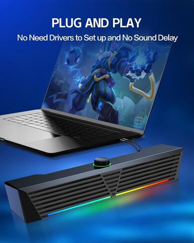 سماعات كمبيوتر LENRUE، شريط صوت سلكي يعمل بمنفذ USB مع صوت ستيريو 10 وات لسطح المكتب، التوصيل والتشغيل (A39PRO / أسود) in Kuwait