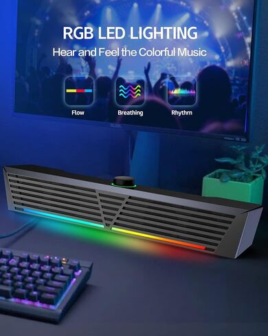 سماعات كمبيوتر LENRUE، شريط صوت سلكي يعمل بمنفذ USB مع صوت ستيريو 10 وات لسطح المكتب، التوصيل والتشغيل (A39PRO / أسود) in Kuwait