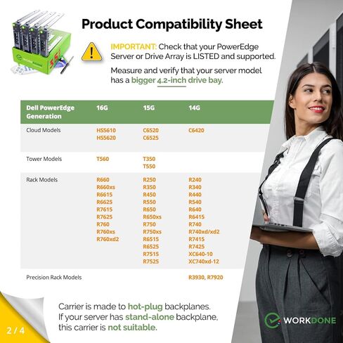 WORKDONE 3.5 inch Hard Drive Caddy - Compatible for Dell PowerEdge Servers - 14th Gen R440 R540 R640 R740 R740xd2 R6415 R7425 More - Bright LED Hot Swap SAS SATA Bracket Tray - with Setup Manual in Saudi Arabia