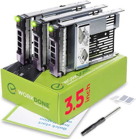 WORKDONE 3.5" Hard Drive Caddy Tray KG1CH with 2.5" HDD SSD Adapter 9W8C4 | Only for bigger 4.2" Wide Hot-Swap Bay, fits Dell PowerEdge 13-11th Gen, Adapter Sled, Labels, Screws, Manual, Screwdriver in Kuwait
