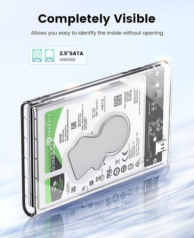 ORICO 2.5'' External Hard Drive Enclosure USB 3.0 to SATA III Tool-Free Clear Hard Disk Case for 2.5 inch 7mm 9.5mm SATA HDD SSD Max 6TB Support UASP(2139U3) in Kuwait