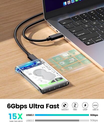 ORICO 2.5'' External Hard Drive Enclosure USB 3.0 to SATA III Tool-Free Clear Hard Disk Case for 2.5 inch 7mm 9.5mm SATA HDD SSD Max 6TB Support UASP(2139U3) in Kuwait