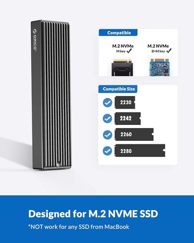ORICO M.2 NVMe SSD Enclosure, USB 3.1 Gen 2 (10 Gbps) to NVMe PCI-E M.2 SSD Case Support UASP for NVMe SSD Size 2230/2242/2260/2280(up to 4TB)-M2PV in Kuwait