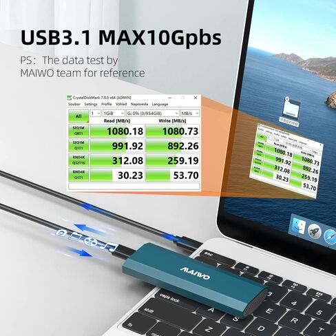 MAIWO M.2 NVMe Enclosure, M.2 NVMe PCIe SSD to USB Adapter, USB 3.1 GEN2 10Gbps Support UASP Trim, 4TB Capacity, Tool Free External Hard Drive Reader Case in Kuwait