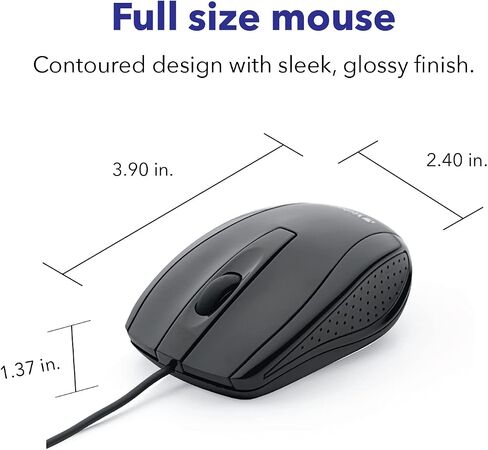 Verbatim Wired USB Computer Mouse - Corded USB Mouse for Laptops and PCs - Right or Left Hand Use, Blue 99743, 1.4" x 2.4" x 3.9" in Kuwait