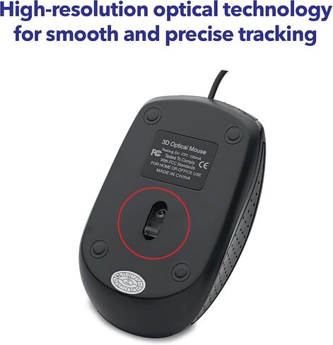 Verbatim Wired USB Computer Mouse - Corded USB Mouse for Laptops and PCs - Right or Left Hand Use, Blue 99743, 1.4" x 2.4" x 3.9" in Kuwait