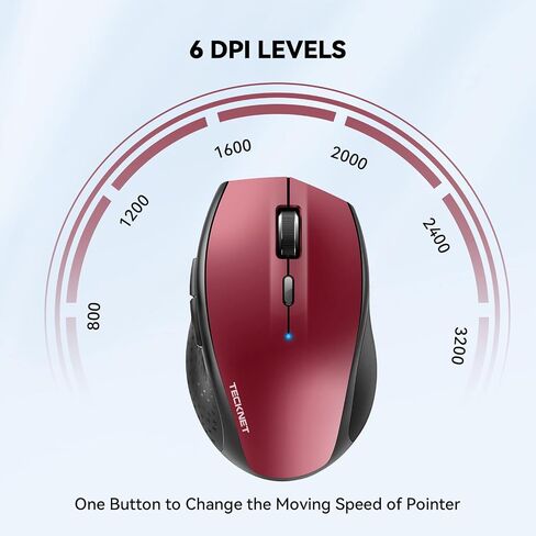 TECKNET Bluetooth Mouse, Wireless Silent 6 Buttons 2-Yr Battery, Black | BT 5.0/3.0, 6-Level DPI to 4800, Wide OS Compatible, Ergonomic for M/L Hands, Extended Battery in Kuwait
