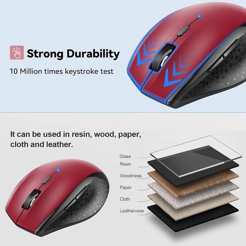 TECKNET Bluetooth Mouse, Wireless Silent 6 Buttons 2-Yr Battery, Black | BT 5.0/3.0, 6-Level DPI to 4800, Wide OS Compatible, Ergonomic for M/L Hands, Extended Battery in Kuwait