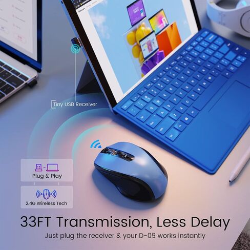 HOTWEEMS Wireless D-09 Computer Mouse USB Cordless Mice for Laptop, Ergo Grips, Lightspeed 5-Level 2400 DPI, 16 Months Battery, Portable for PC Mac Chromebook, 6 Button, Stormy Black in Kuwait