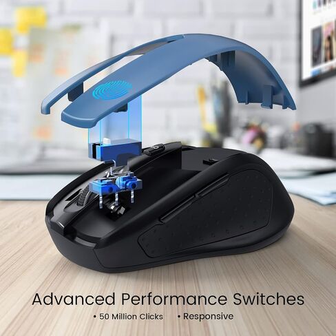 HOTWEEMS Wireless D-09 Computer Mouse USB Cordless Mice for Laptop, Ergo Grips, Lightspeed 5-Level 2400 DPI, 16 Months Battery, Portable for PC Mac Chromebook, 6 Button, Stormy Black in Kuwait