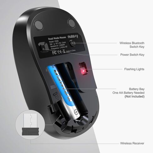 نولاكسي ماوس بلوتوث لاسلكي 2.4G بوضع مزدوج (بلوتوث 5.0+USB) ماوس كمبيوتر مع مستقبل USB ماوس مريح للابتوب وايباد وماك او اس والكمبيوتر وويندوز واندرويد (اسود) in Kuwait