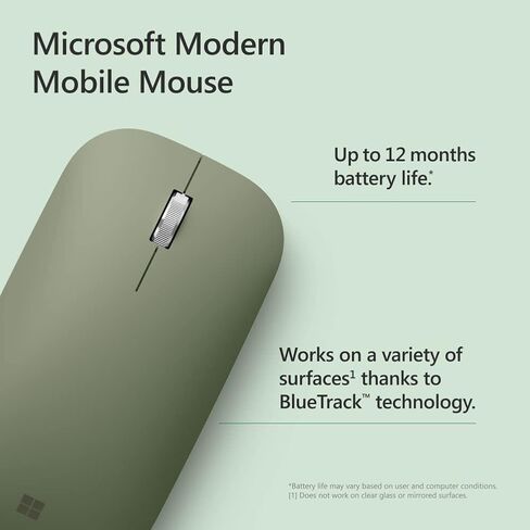 Microsoft Wireless Bluetooth Mouse (2022), Sculpted Design for Ultimate Comfort and Smooth Scrolling, up to 1 Year of Battery Life, 2.4G Range, Forest Color in Saudi Arabia