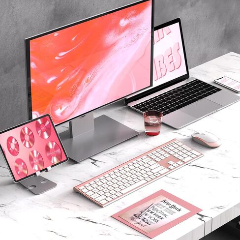 ماوس لوحة مفاتيح بلوتوث، مجموعة ماوس لوحة مفاتيح لاسلكية متعددة الأجهزة، نحيفة للغاية، قابلة لإعادة الشحن، وضع مزدوج (بلوتوث 4.0 + USB)، لنظام التشغيل Windows/Mac (أبيض وفضي) in Kuwait