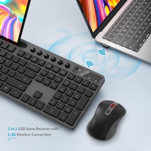 Wireless Keyboard and Mouse Combo, MARVO 2.4G Ergonomic Wireless Computer Keyboard with Phone Tablet Holder, Silent Mouse with 6 Button, Compatible with MacBook, Windows (Black) in Kuwait