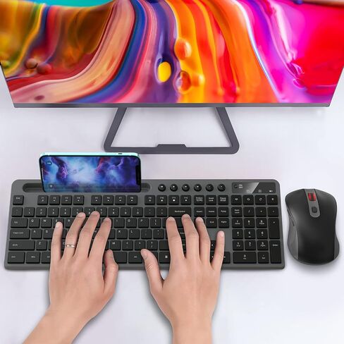 Wireless Keyboard and Mouse Combo, MARVO 2.4G Ergonomic Wireless Computer Keyboard with Phone Tablet Holder, Silent Mouse with 6 Button, Compatible with MacBook, Windows (Black) in Kuwait