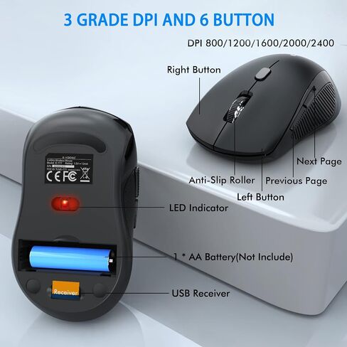 Wireless Keyboard and Mouse Combo, E-YOOSO 2.4GHz Full-Sized Ergonomic Wireless Keyboard with Wrist Rest, 3 DPI Adjustable and 6 Buttons Cordless USB Mouse for Computer, Laptop, PC, Windows, Mac in Kuwait