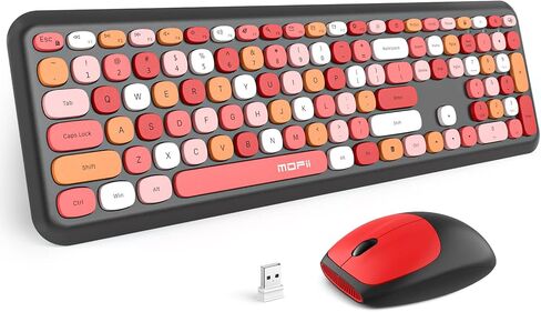 MOFII Wireless Keyboard and Mouse Combo,2.4GHz Retro Full-Size Keyboard with Number Pad and Cute Wireless Mouse for Computer PC Desktops Laptop WindowsxP/7/8/10(Milk Tea Colorful-B) in Kuwait