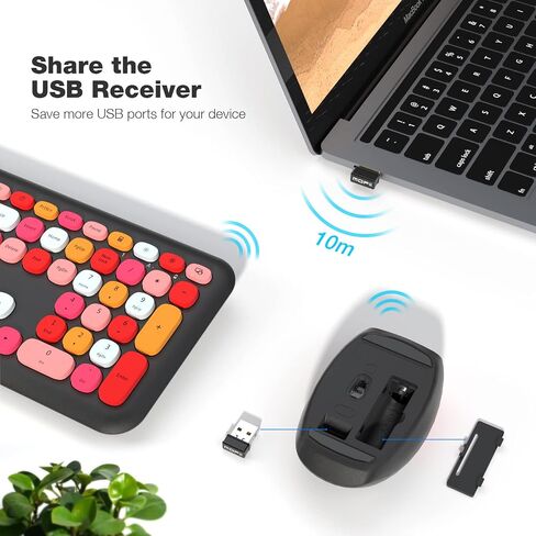 MOFII Wireless Keyboard and Mouse Combo,2.4GHz Retro Full-Size Keyboard with Number Pad and Cute Wireless Mouse for Computer PC Desktops Laptop WindowsxP/7/8/10(Milk Tea Colorful-B) in Kuwait