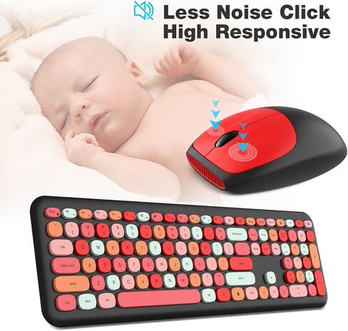 MOFII Wireless Keyboard and Mouse Combo,2.4GHz Retro Full-Size Keyboard with Number Pad and Cute Wireless Mouse for Computer PC Desktops Laptop WindowsxP/7/8/10(Milk Tea Colorful-B) in Kuwait