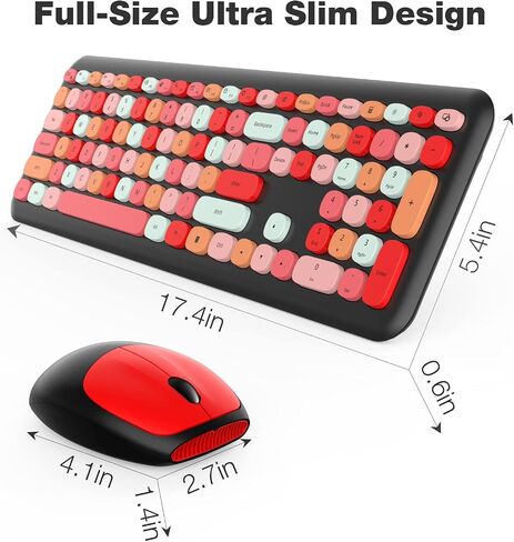 MOFII Wireless Keyboard and Mouse Combo,2.4GHz Retro Full-Size Keyboard with Number Pad and Cute Wireless Mouse for Computer PC Desktops Laptop WindowsxP/7/8/10(Milk Tea Colorful-B) in Kuwait