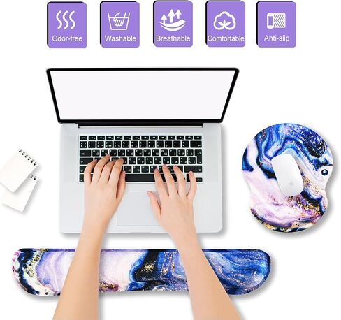 ArtSo Mouse Pad Keyboard Wrist Rest Support Ergonomic, Upgraded Cushion Mousepad Gel Memory Foam Non-Slip Rubber Base Pain Relief & Easy Typing for Home,Office, Oil Painting Flowers in Kuwait