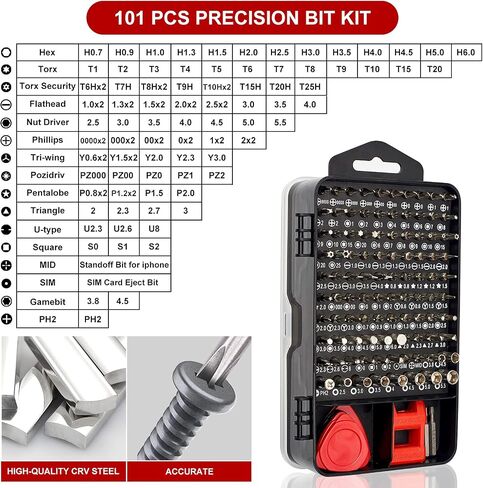 STREBITO Precision Magnetic Screwdriver Set 124-Piece Electronics Tool Kit | 101 Precision Bits, Electronics Screwdriver Set for Computer, Laptop, Cell Phone, PC, MacBook, iPhone, PS4, PS5, Xbox Repair in Kuwait