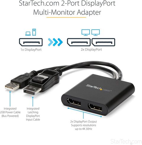 StarTech.com Dual-Monitor DisplayPort 1.4 Splitter، DisplayPort إلى 2x DP محول متعدد الشاشات، محور كمبيوتر MST مزدوج 5K 60 هرتز، كابل مدمج طويل جدًا، Windows فقط (MST14DP122DP) in Kuwait