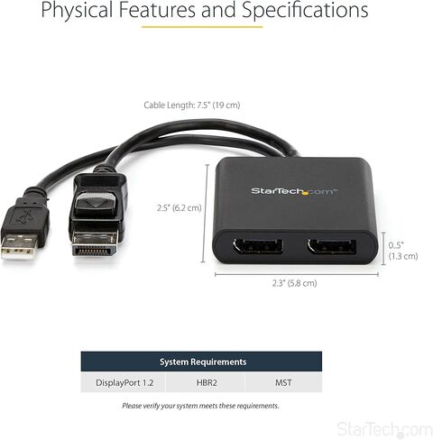StarTech.com Dual-Monitor DisplayPort 1.4 Splitter، DisplayPort إلى 2x DP محول متعدد الشاشات، محور كمبيوتر MST مزدوج 5K 60 هرتز، كابل مدمج طويل جدًا، Windows فقط (MST14DP122DP) in Kuwait