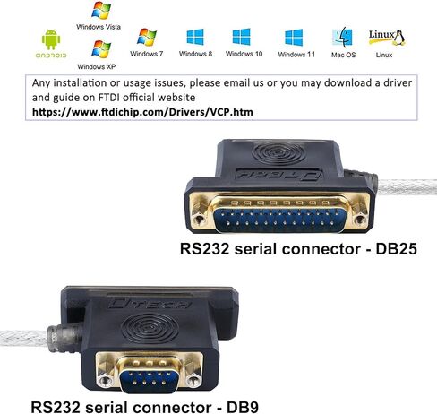 دي تيك كيبل محول منفذ تسلسلي USB الى RS232 DB9 او DB25 بطول 4 اقدام مع رقاقة FTDI يدعم ويندوز 10 8 7 وماك in Kuwait