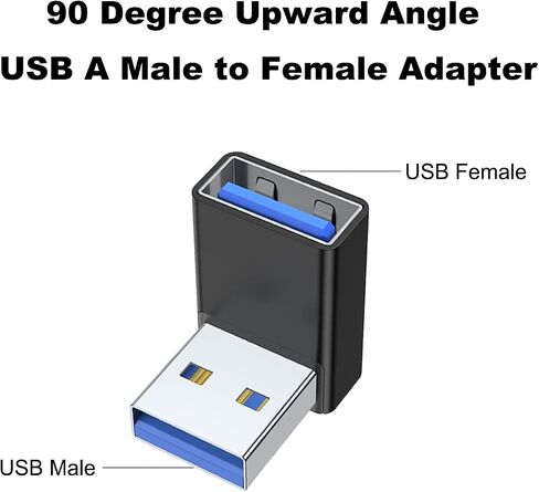 محول AreMe 90 درجة USB 3.0 2 حزمة، موسع محول USB A ذكر إلى أنثى بزاوية تصاعدية للكمبيوتر الشخصي والكمبيوتر المحمول وشاحن USB A وبنك الطاقة والمزيد (أسود) in Saudi Arabia
