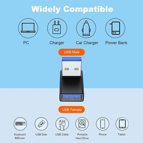 محول AreMe 90 درجة USB 3.0 2 حزمة، موسع محول USB A ذكر إلى أنثى بزاوية تصاعدية للكمبيوتر الشخصي والكمبيوتر المحمول وشاحن USB A وبنك الطاقة والمزيد (أسود) in Saudi Arabia