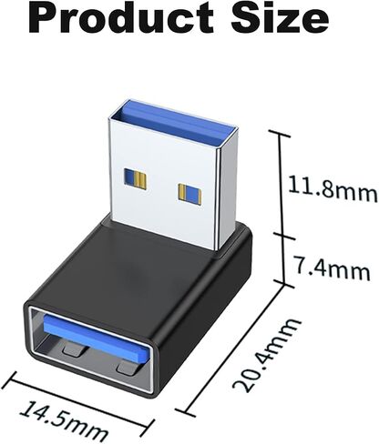 محول AreMe 90 درجة USB 3.0 2 حزمة، موسع محول USB A ذكر إلى أنثى بزاوية تصاعدية للكمبيوتر الشخصي والكمبيوتر المحمول وشاحن USB A وبنك الطاقة والمزيد (أسود) in Saudi Arabia