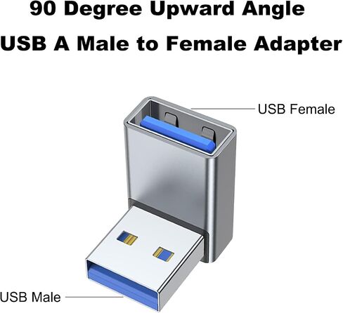 محول AreMe 90 درجة USB 3.0 2 حزمة، موسع محول USB A ذكر إلى أنثى بزاوية تصاعدية للكمبيوتر الشخصي والكمبيوتر المحمول وشاحن USB A وبنك الطاقة والمزيد (أسود) in Saudi Arabia