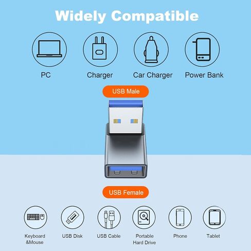 محول AreMe 90 درجة USB 3.0 2 حزمة، موسع محول USB A ذكر إلى أنثى بزاوية تصاعدية للكمبيوتر الشخصي والكمبيوتر المحمول وشاحن USB A وبنك الطاقة والمزيد (أسود) in Saudi Arabia
