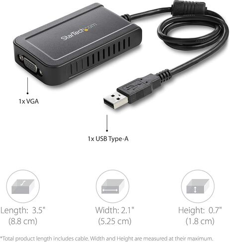 محول StarTech USB-A 2.0 إلى VGA، 1080 بكسل، TAA، يعمل بمنفذ USB (USB2VGAE3) ​​| محول شاشة USB إلى VGA، بطاقة فيديو خارجية، ما يصل إلى خمسة محولات لكل مصدر، ويندوز فقط in Kuwait