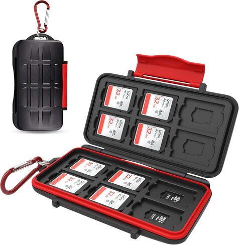 Kiorafoto 12 Slots SD SDHC SDXC Card Holder Case Professional Water-Resistant Anti-Shock Memory Card Storage Protector Wallet with Carabiner in Saudi Arabia