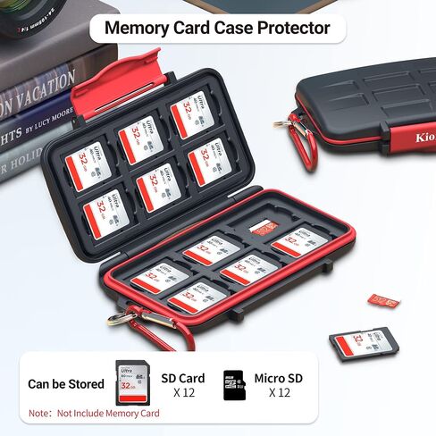 Kiorafoto 12 Slots SD SDHC SDXC Card Holder Case Professional Water-Resistant Anti-Shock Memory Card Storage Protector Wallet with Carabiner in Saudi Arabia