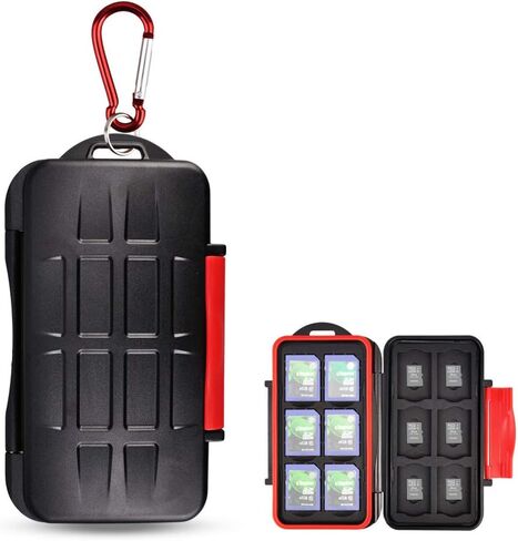 Kiorafoto 12 Slots SD SDHC SDXC Card Holder Case Professional Water-Resistant Anti-Shock Memory Card Storage Protector Wallet with Carabiner in Saudi Arabia