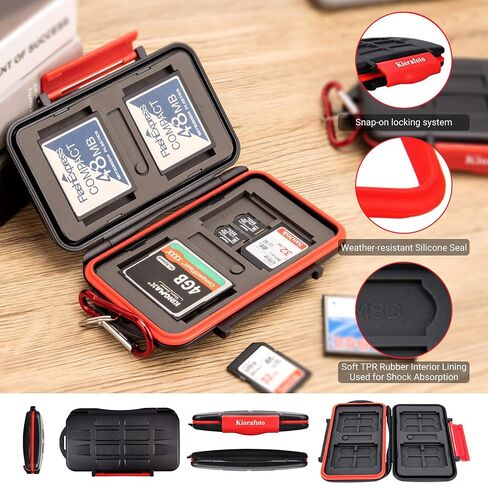 Kiorafoto 12 Slots SD SDHC SDXC Card Holder Case Professional Water-Resistant Anti-Shock Memory Card Storage Protector Wallet with Carabiner in Saudi Arabia