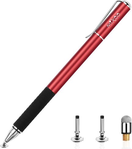 Mixoo Stylus Pens for Touch Screens - Disc & Fiber Tip 2 in 1 High Sensitivity Universal Stylus for iPad, iPhone, Tablets and Other Capacitive Touch Screens (Red) in Kuwait