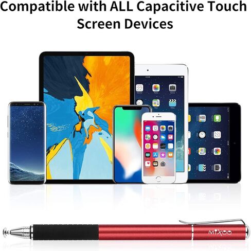 Mixoo Stylus Pens for Touch Screens - Disc & Fiber Tip 2 in 1 High Sensitivity Universal Stylus for iPad, iPhone, Tablets and Other Capacitive Touch Screens (Red) in Kuwait