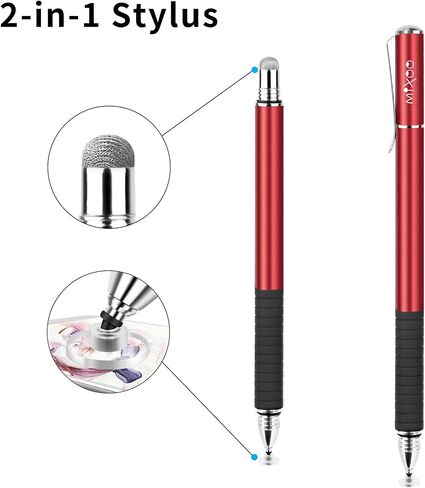 Mixoo Stylus Pens for Touch Screens - Disc & Fiber Tip 2 in 1 High Sensitivity Universal Stylus for iPad, iPhone, Tablets and Other Capacitive Touch Screens (Red) in Kuwait