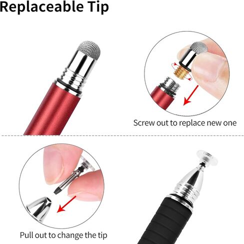 Mixoo Stylus Pens for Touch Screens - Disc & Fiber Tip 2 in 1 High Sensitivity Universal Stylus for iPad, iPhone, Tablets and Other Capacitive Touch Screens (Red) in Kuwait