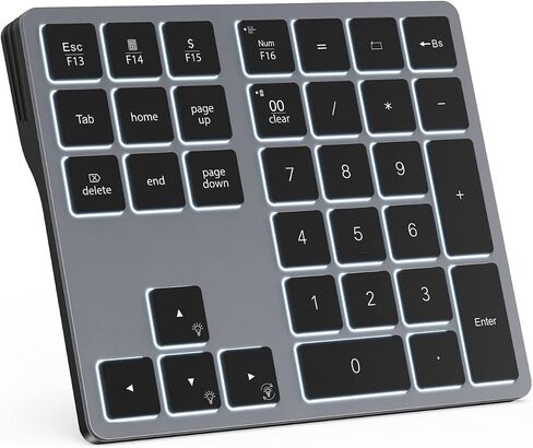 Doohoeek Backlit Bluetooth Numeric Keypad for Laptops and Computers, Number Pads 34 Keys with 7-Color Backlight for MacBook & Windows, Gray in Saudi Arabia