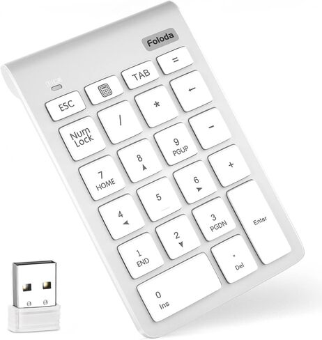 Foloda Wireless Number Pads, Numeric Keypad Numpad 22 Keys Portable 2.4 GHz Financial Accounting Number Keyboard Extensions 10 Key for Laptop, PC, Desktop, Surface Pro, Notebook in Kuwait
