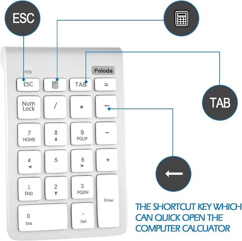 Foloda Wireless Number Pads, Numeric Keypad Numpad 22 Keys Portable 2.4 GHz Financial Accounting Number Keyboard Extensions 10 Key for Laptop, PC, Desktop, Surface Pro, Notebook in Kuwait