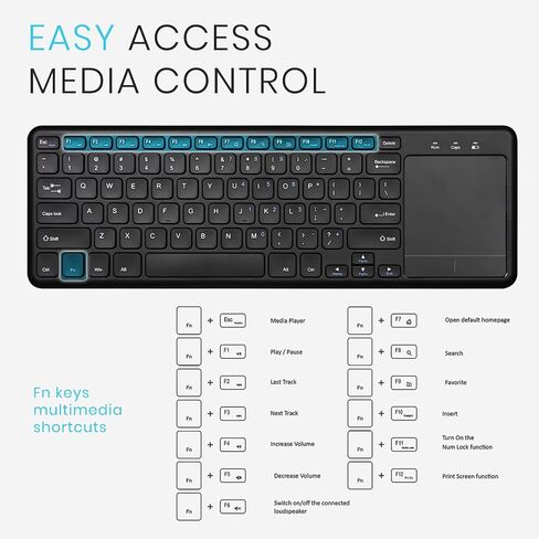 Perixx PERIBOARD-716 Wireless Keyboard with Touchpad, Support Multiple Devices Connection with TV, Tablet and Smartphone, X Type Scissor Keys, Black, US English Layout in Saudi Arabia